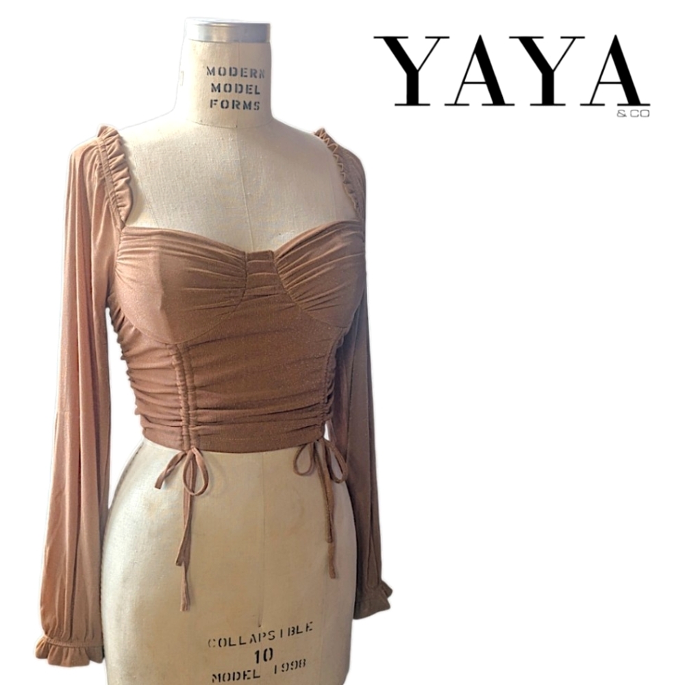 Shimmery Tan Renaissance Style Bustier Top; Sweetheart Neckline w/Padded Bust